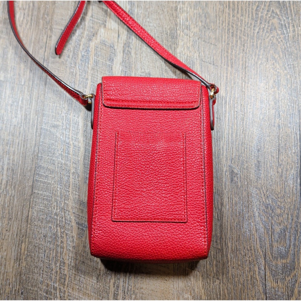Lauren Ralph Lauren Jacquard Phone Crossbody Bag Red Pebbled Cow Leather Small - Picture 4 of 10